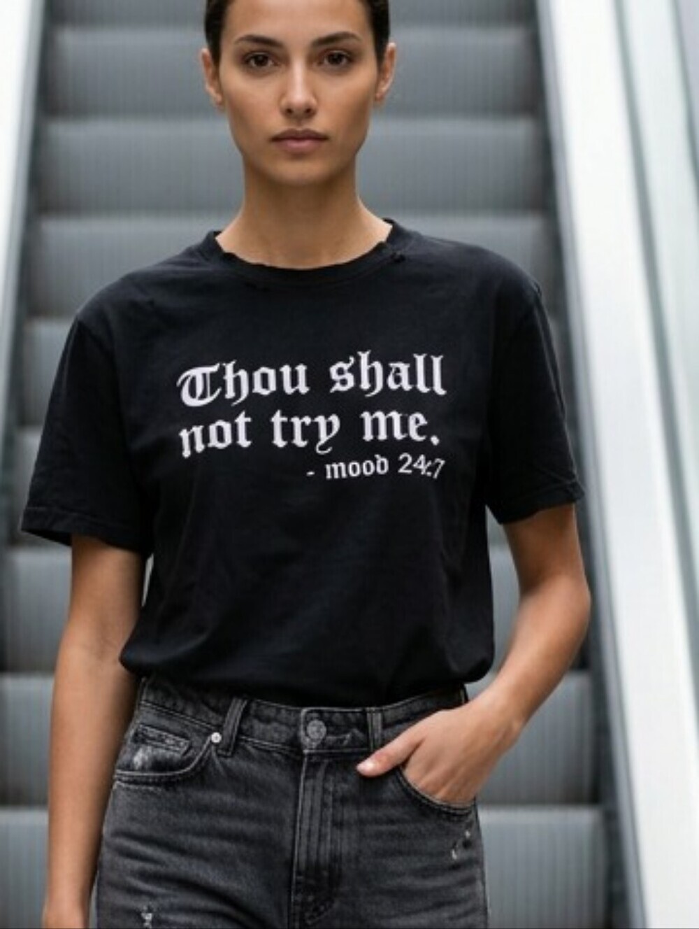 Whimsigoth Short Sleeve Tee Black White Quote XXL Custom Distressed Back Punk
